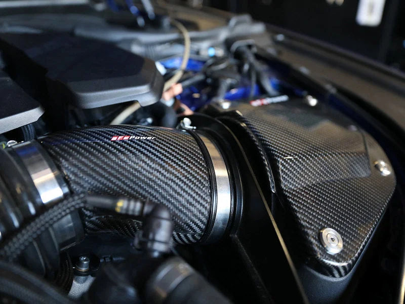 aFe Black Series Stage-2 Carbon Fiber Cold Air Intake System w/ Pro DRY S Media - 18-19 BMW M5 (F90) - Side View