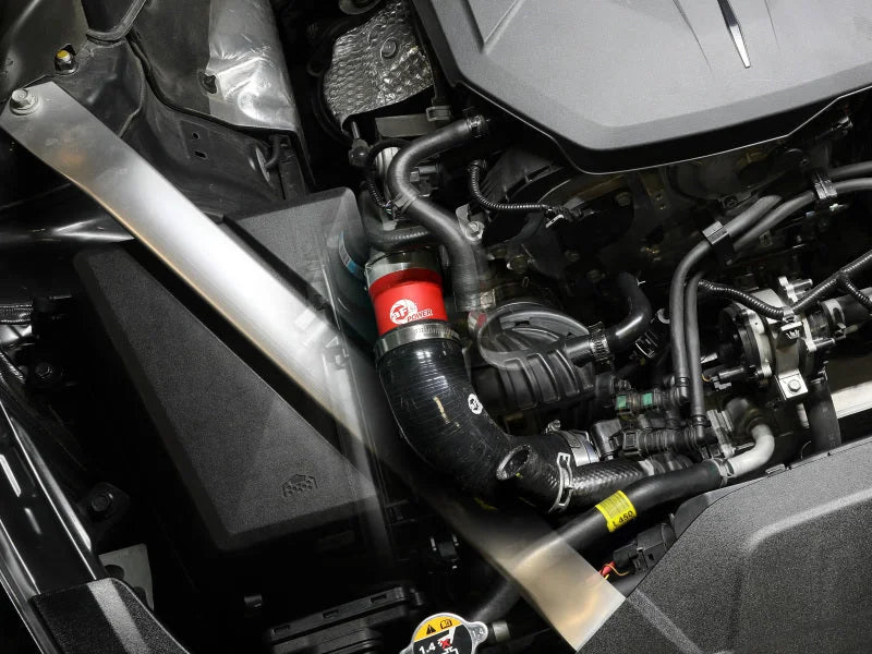 aFe BladeRunner 22-23 Kia Stinger L4-2.5L (t) Aluminum Hot and Cold Charge Pipe Kit - Red - Back View