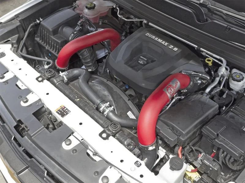 aFe BladeRunner 3in Red IC Tube Cold Side w/ Coupling & Clamp Kit 2016 GM Colorado/Canyon 2.8L - Side View
