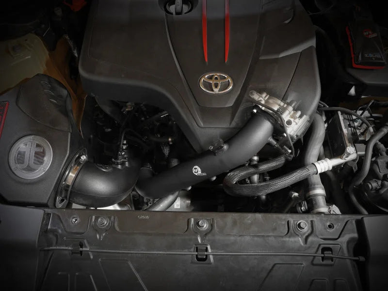 aFe BladeRunner Black 2-3/4in Aluminum Charge Pipe 2021 Toyota Supra GR (A90) I4-2.0L (t) B48 - Side View