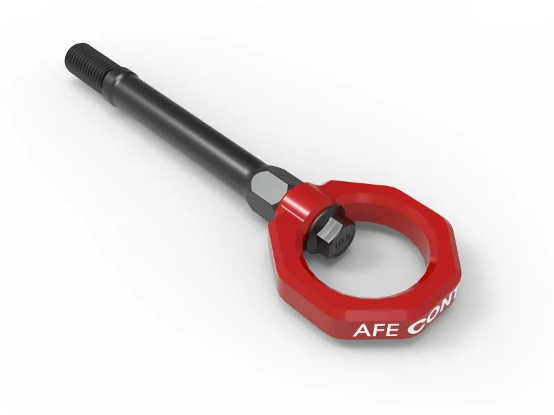 aFe CONTROL Front Tow Hook Red - Main Product View