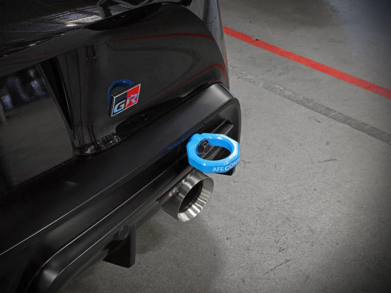 aFe Control Rear Tow Hook Blue 20-21 Toyota GR Supra (A90) - Side View