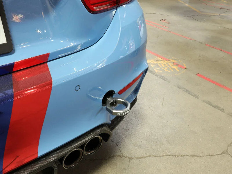 aFe Control Rear Tow Hook Grey BMW F-Chassis 2/3/4/M - Back View