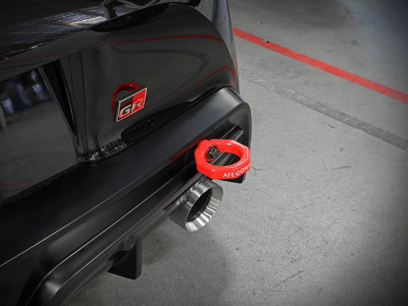 aFe Control Rear Tow Hook Red 20-21 Toyota GR Supra (A90) - Side View