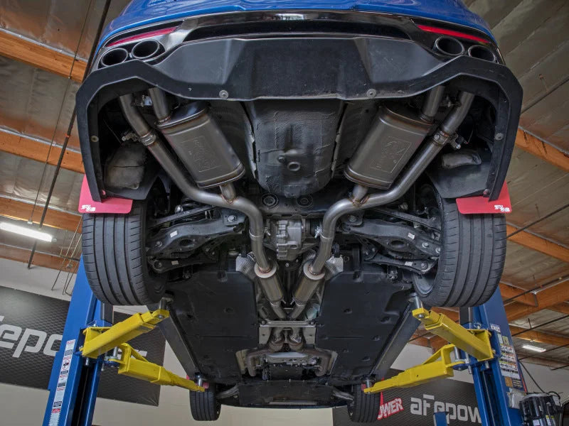 aFe Gemini XV 2.5in 304 SS Cat-Back Exhaust w/Cut-Out 18-22 Kia Stinger V6 3.3L - Side View