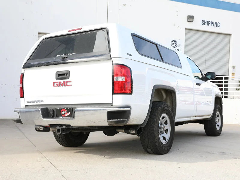 aFe Gemini XV 3in 304 SS Cat-Back Exhaust 09-18 GM Trucks V6-4.3/V8-4.8/5.3L w/ Black Tips - Side View
