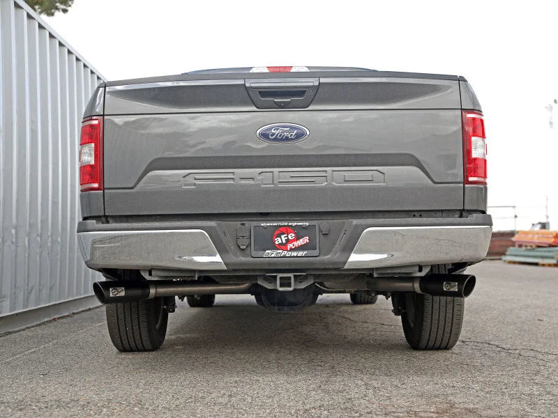 aFe Gemini XV 3in 304 SS Cat-Back Exhaust 15-20 Ford F-150 V6 2.7L/3.5 w/ Black Tips - Side View