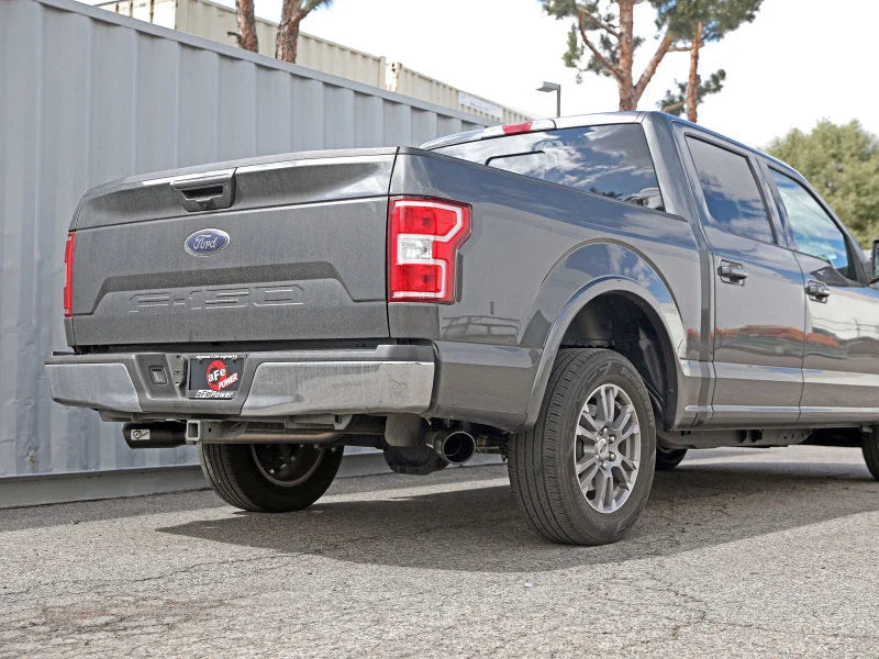aFe Gemini XV 3in 304 SS Cat-Back Exhaust 15-20 Ford F-150 V6 2.7L/3.5 w/ Black Tips - Back View