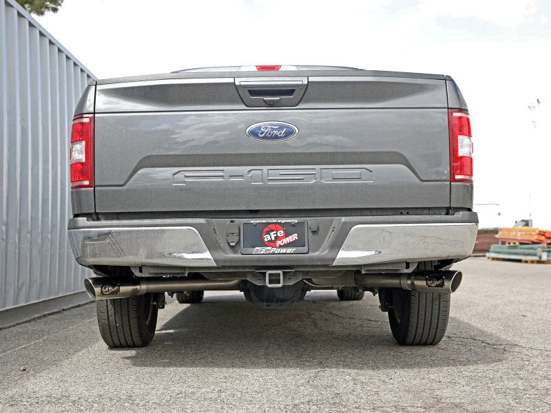 aFe Gemini XV 3in 304 SS Cat-Back Exhaust 15-20 Ford F-150 V6 2.7L/3.5 w/ Polished Tips - Back View