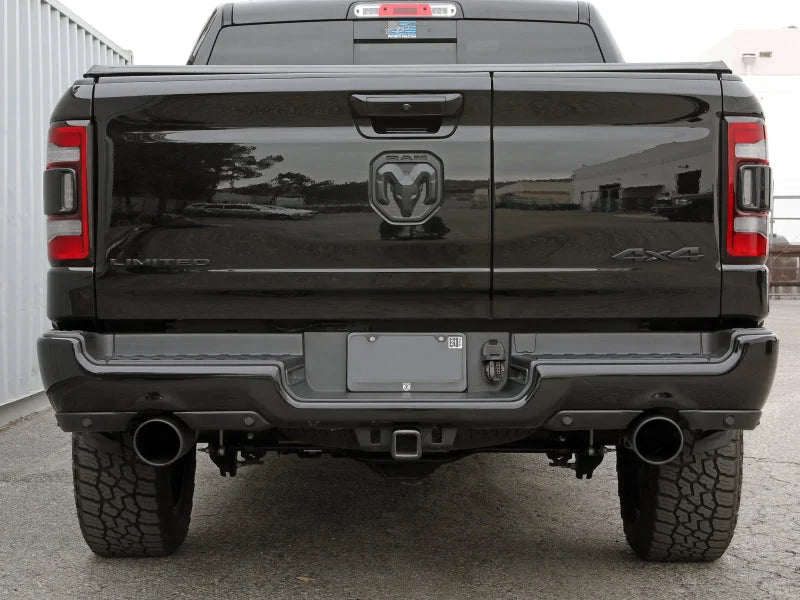 aFe Gemini XV 3in 304 SS Cat-Back Exhaust 19-21 Ram 1500 V8 5.7L Hemi w/ Black Tips - Back View