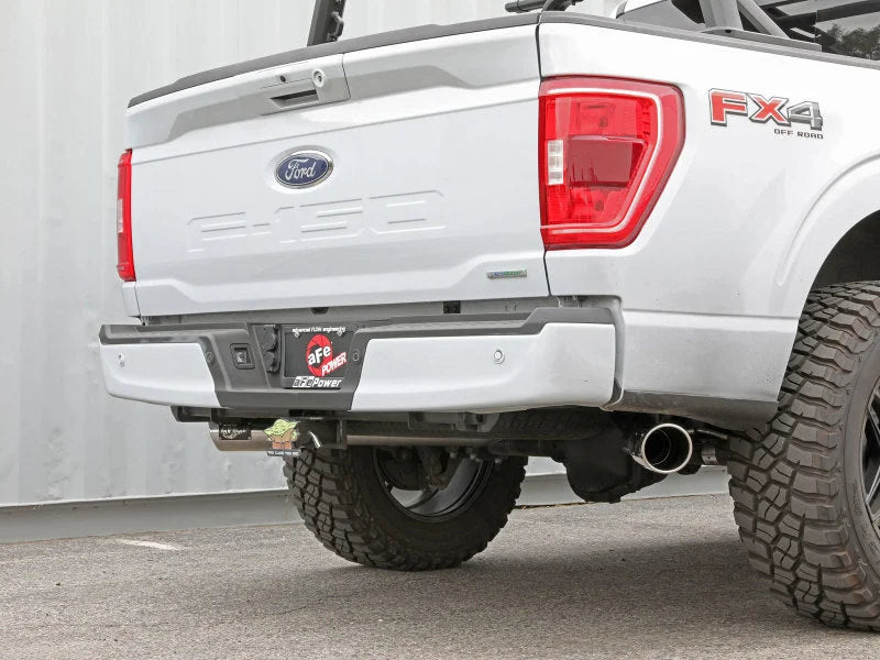 aFe Gemini XV 3in 304 SS Cat-Back Exhaust 2021 Ford F-150 V6 2.7L/3.5L (tt)/V8 5.0L w/ Polished Tips - Back View