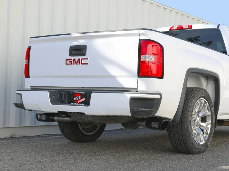 aFe Gemini XV 3in 304 SS Cat-Back Exhaust w/ Cutout 09-18 GM Trucks 4.3L/4.8L/5.3L w/ Black Tips - Side View