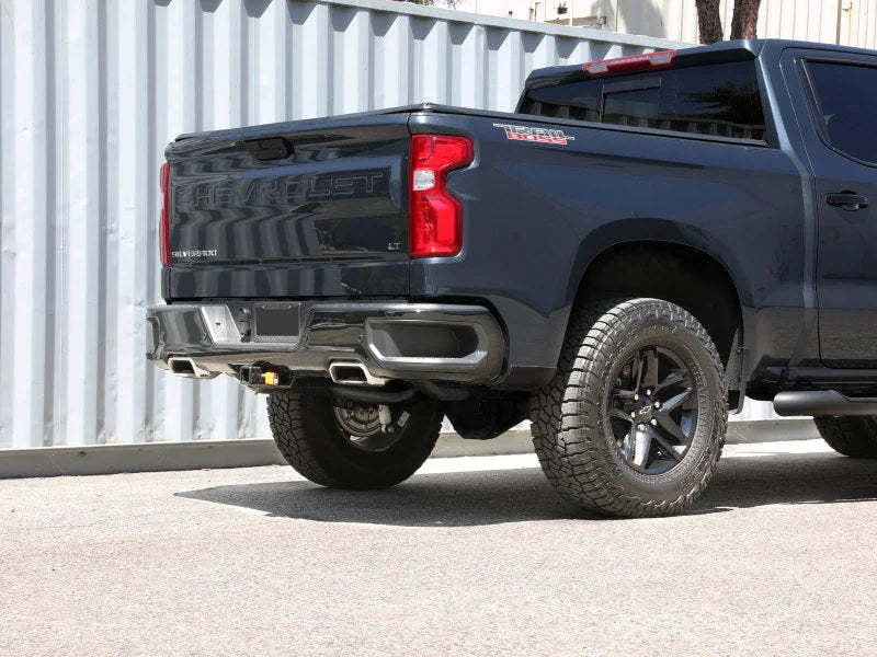 aFe Gemini XV 3in 304 SS Cat-Back Exhaust w/ Cutout 19-21 GM Silverado/Sierra 1500 V8 - Back View