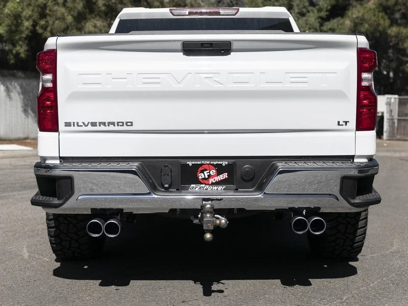 aFe Gemini XV 3in 304 SS Cat-Back Exhaust w/ Cutout 19-21 GM Silverado/Sierra 1500 V8- w/ Black Tips - Side View