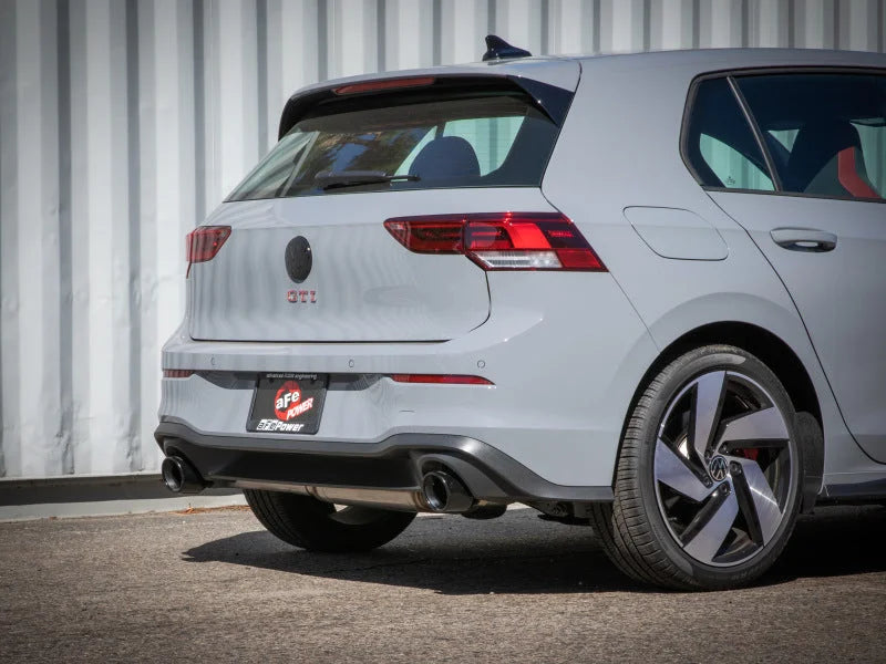 aFe Gemini XV 3in to 2 1/2in 304 SS Cat-Back Exhaust 22-23 Volkswagen GTI (MK8) 2.0L w/ Black Tips - Side View