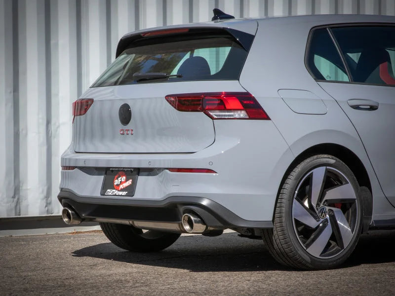 aFe Gemini XV 3in to 2 1/2in 304 SS Cat-Back Exhaust 22-23 Volkswagen GTI (MK8) 2.0L w/Polished Tips - Back View