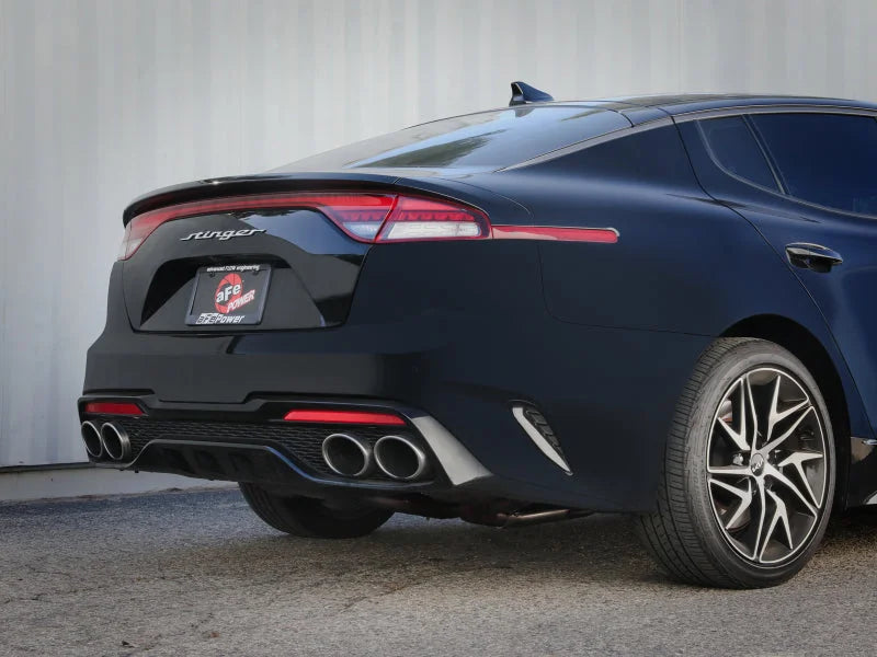 aFe Gemini XV 3in to Dual 2-1/2in 304 SS Cat-Back Exhaust w/ Cut-Out 18-21 Kia Stinger L4-2.0L (t) - Side View