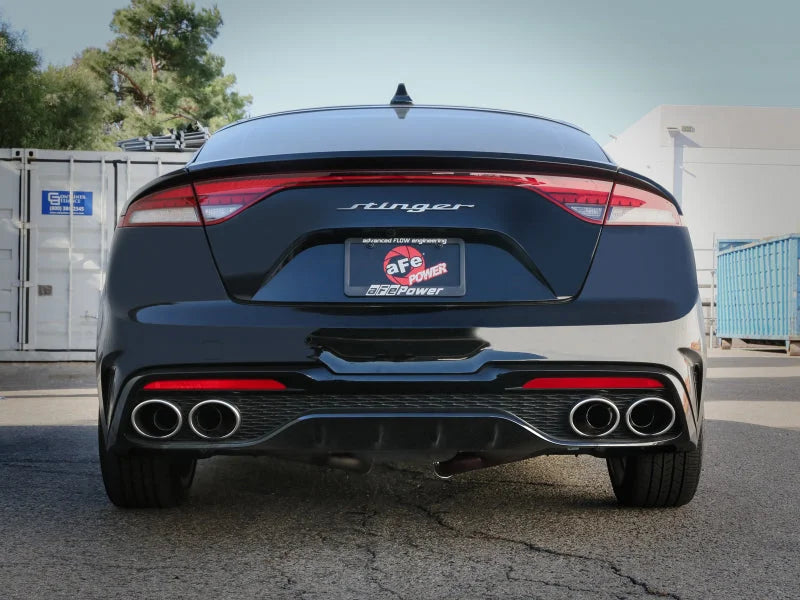 aFe Gemini XV 3in to Dual 2-1/2in 304 SS Cat-Back Exhaust w/ Cut-Out 18-21 Kia Stinger L4-2.0L (t) - Installation View