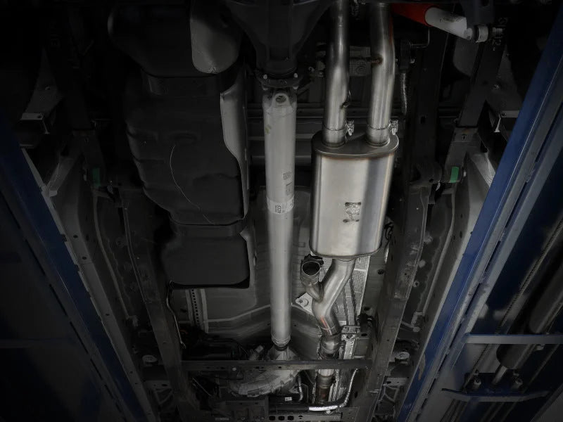aFe Gemini XV 4in to Dual 3in 304 SS Cat-Back Exhaust w/ Cutout 19-21 GM Silverado/Sierra V8-6.2L - Side View