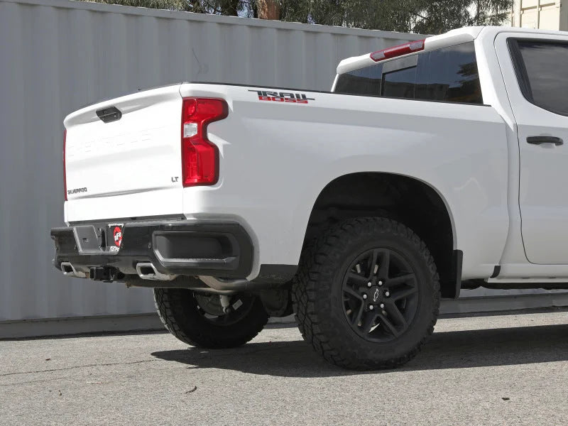 aFe Gemini XV 4in to Dual 3in 304 SS Cat-Back Exhaust w/ Cutout 19-21 GM Silverado/Sierra V8-6.2L - Back View