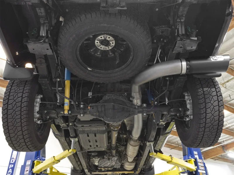 aFe LARGE BORE HD 5in DPF-Back SS Exhaust w/ Black Tip 2016 Nissan Titan 5.0L V8 (td) CC SB - Side View