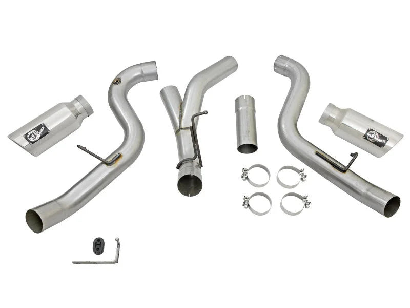 aFe LARGE Bore HD 4in Dual DPF-Back SS Exhaust w/Polished Tip 16-17 GM Diesel Truck V8-6.6L (td) LML - Additional View 6