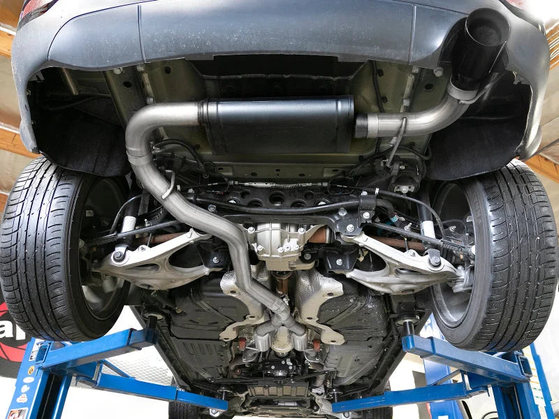 aFe Large Bore HD 3in 304 SS Cat-Back Exhaust w/ Black Tips 14-19 Jeep Grand Cherokee (WK2) V6-3.6L - Side View