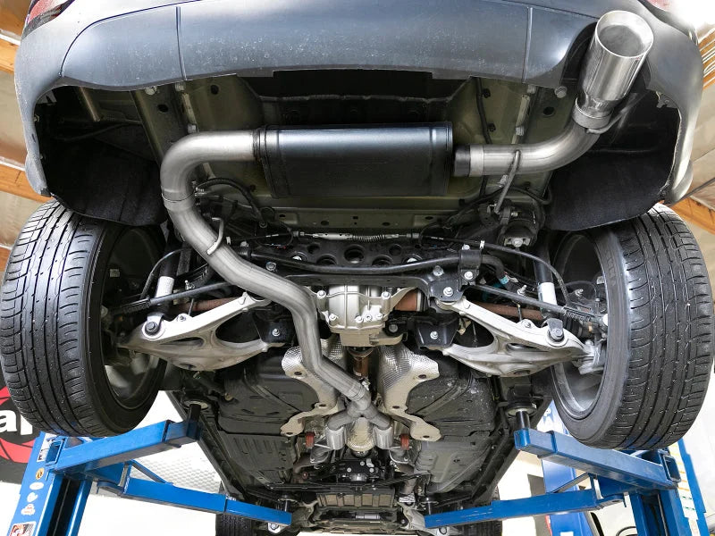 aFe Large Bore HD 3in 304 SS Cat-Back Exhaust w/ Polished Tips 14-19 Jeep Grand Cherokee V6-3.6L - Back View