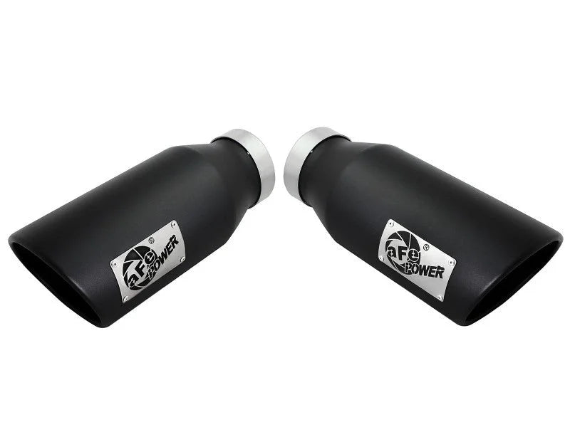 aFe Large Bore-HD 4in 409 Stainless Steel DPF-Back Exhaust w/Black Tip 15-16 Ford Diesel V8 Trucks - Back View