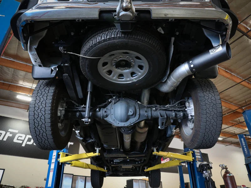 aFe Large Bore-HD 5 IN 409 SS DPF-Back Exhaust System w/Black Tip 20-21 GM Truck V8-6.6L - Installation View