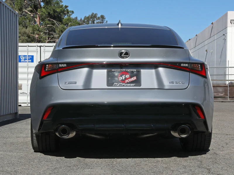 aFe Lexus IS350 14-22 V6-3.5L Takeda Axle-Back Exhaust System- Blue Tip - Back View