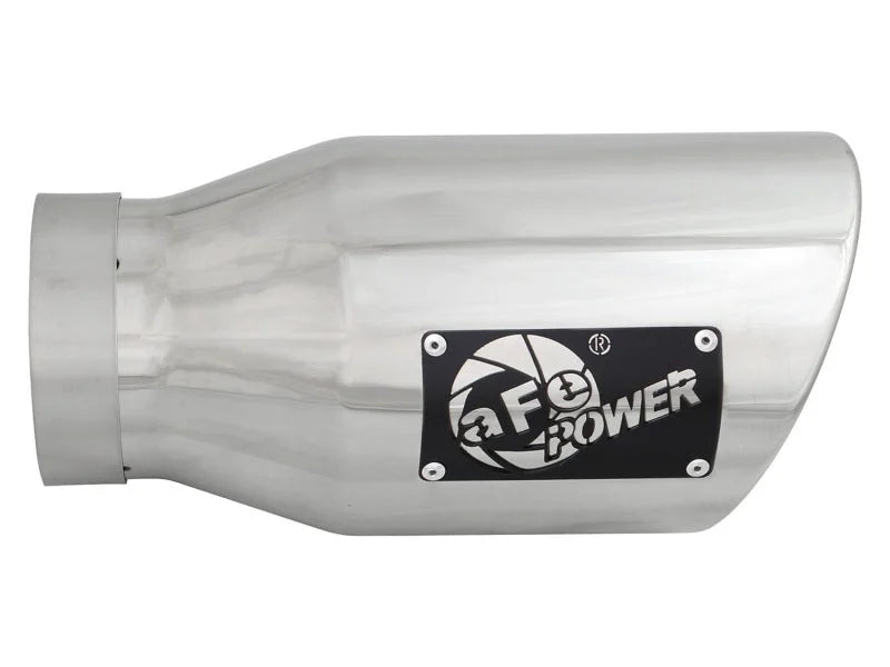 aFe MACH Force-XP 304 SS Right Side Single Wall Polished Exhaust Tip 4in Inlet x 6in Outlet x 12in L - Back View