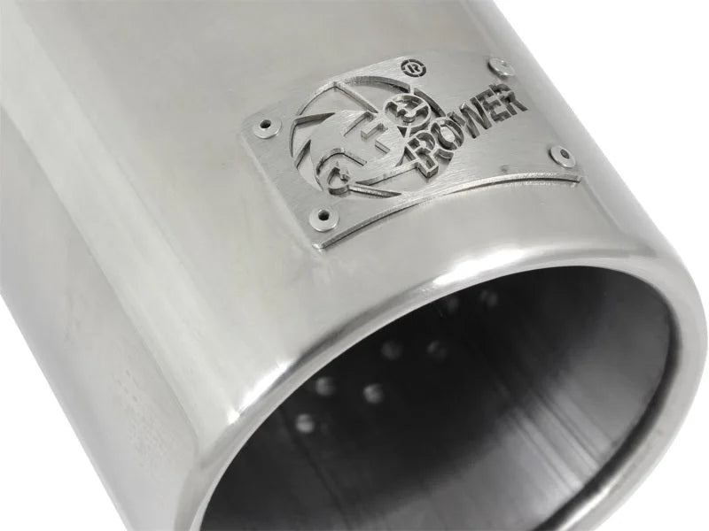 aFe MACH Force-XP 304 SS Sing Wall Pol Exh Tip Univ Exit 3in Inlet x 4in Outlet x 12in L - Clamp On - Side View