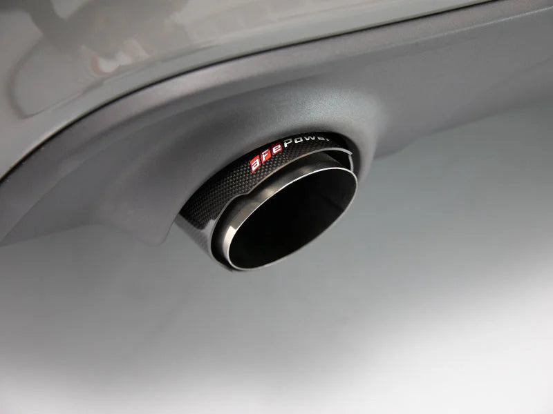 aFe MACH Force-XP 4-1/2in Carbon Fiber OE Replacement Exhaust Tips - 15-19 Dodge Charger/Hellcat - Installation View
