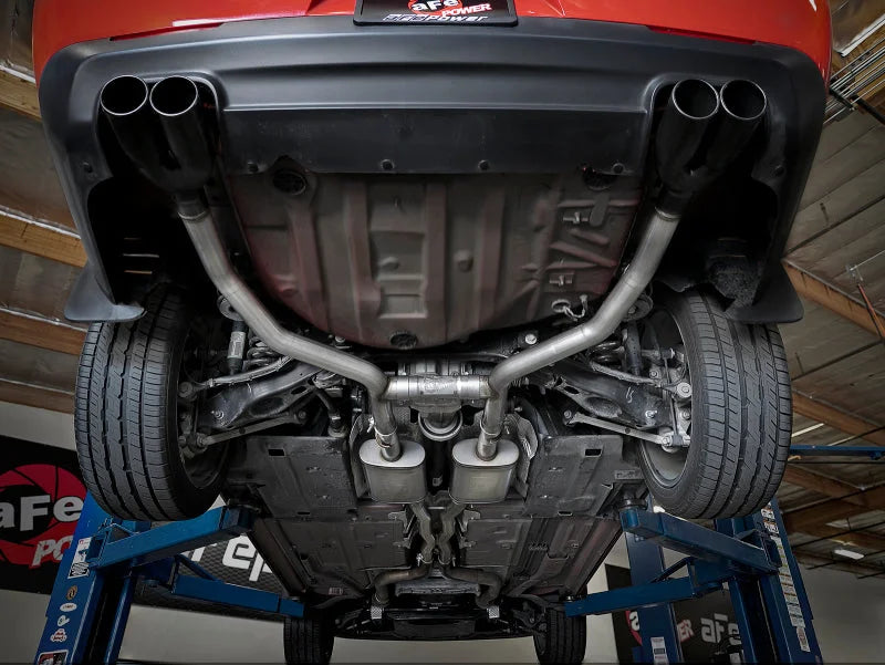 aFe MACH Force-Xp 2-1/2in 304 SS Cat-Back Exhaust 15-21 Dodge Challenger V6-3.6L - Quad Black Tip - Back View