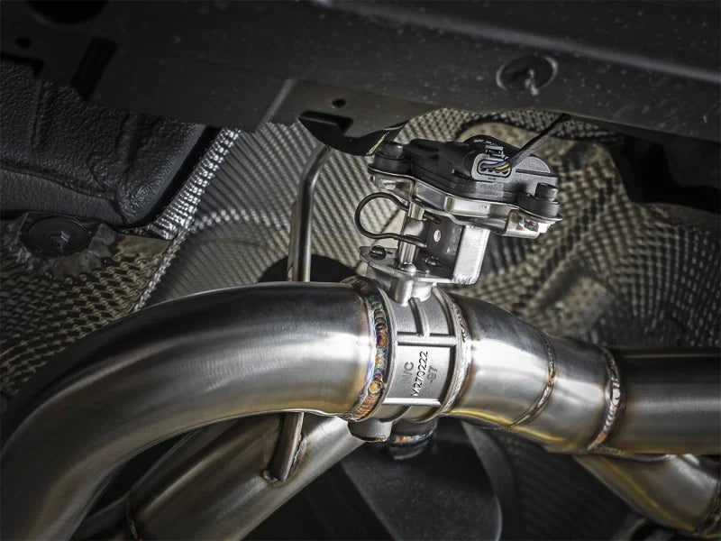 aFe MACH Force-Xp 2-1/2in SS Axle Back Exhaust w/Polished Tips 15+ BMW M3/M4 (F80/F82) L6 3.0L (tt) - Side View