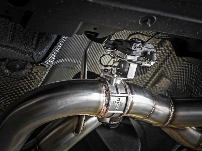 aFe MACH Force-Xp 2-1/2in Stainless Steel Axle Back Exhaust w/CF 15-19 BMW M3/M4 (F80/82/83) - Side View