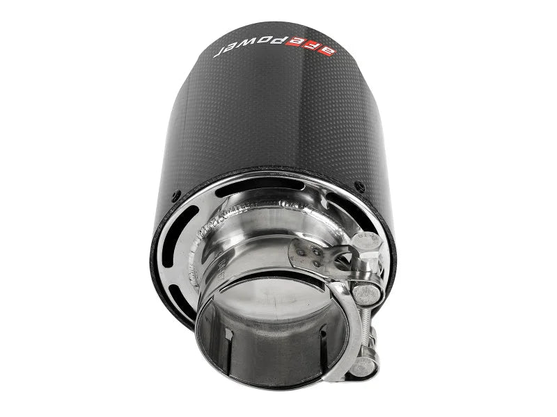 aFe MACH Force-Xp 304 SS Clamp-On Exhaust Tip 2.5in. Inlet / 4.5in. Outlet / 7in. L - Carbon Fiber - Installation View