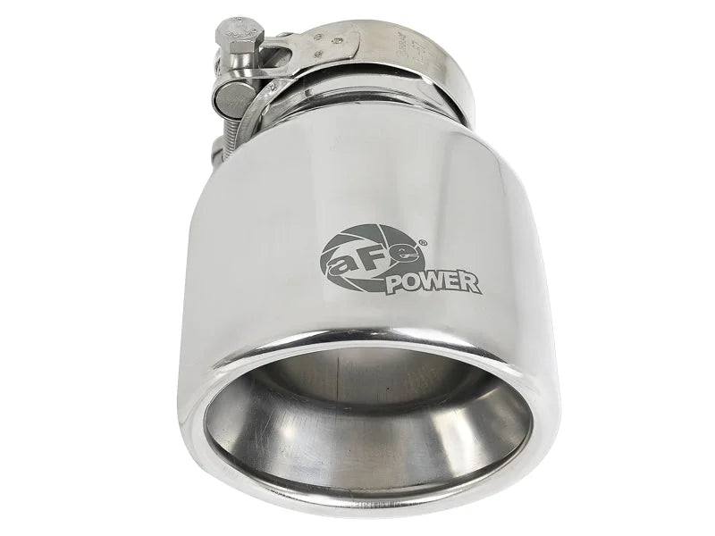 aFe MACH Force-Xp 304 SS Clamp-On Exhaust Tip 2.5in. Inlet / 4in. Outlet / 6in. L - Polished - Side View