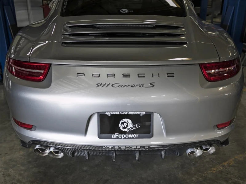 aFe MACH Force-Xp 304 SS OE Exhaust Tips Polished 12-16 Porsche 911 (C2S 991) H6 3.8L - Back View