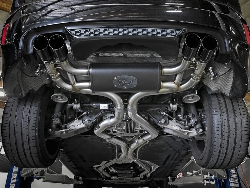 aFe MACH Force-Xp 3.5in. 304 SS C/B Exhaust System 15-18 BMW X5 M (F85) V8-4.4L (tt) - Black Tip - Side View