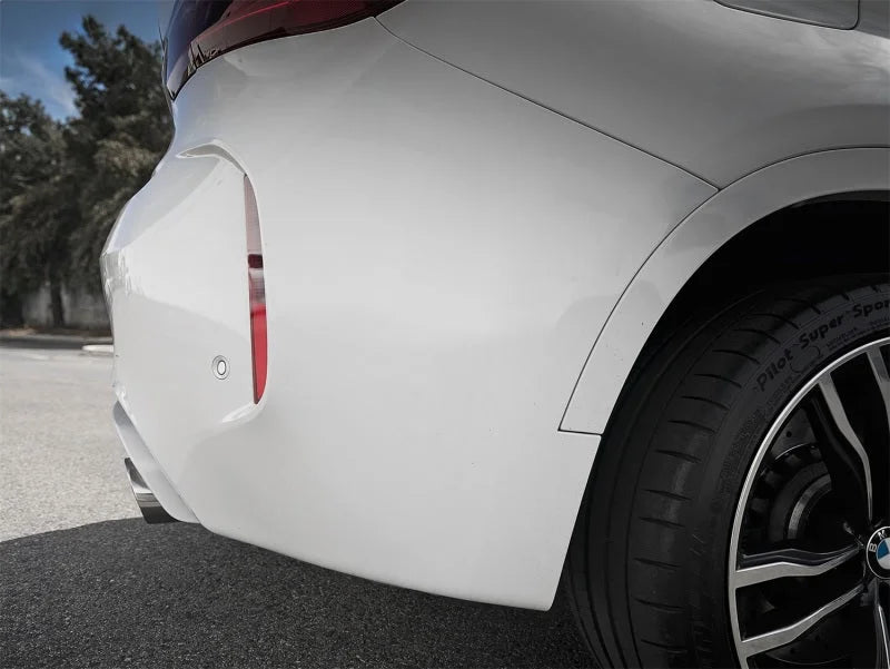 aFe MACH Force-Xp 3.5in. 304 SS C/B Exhaust w/o Muffler 15-18 BMW X5 M V8-4.4L (tt) - Polished Tip - Side View