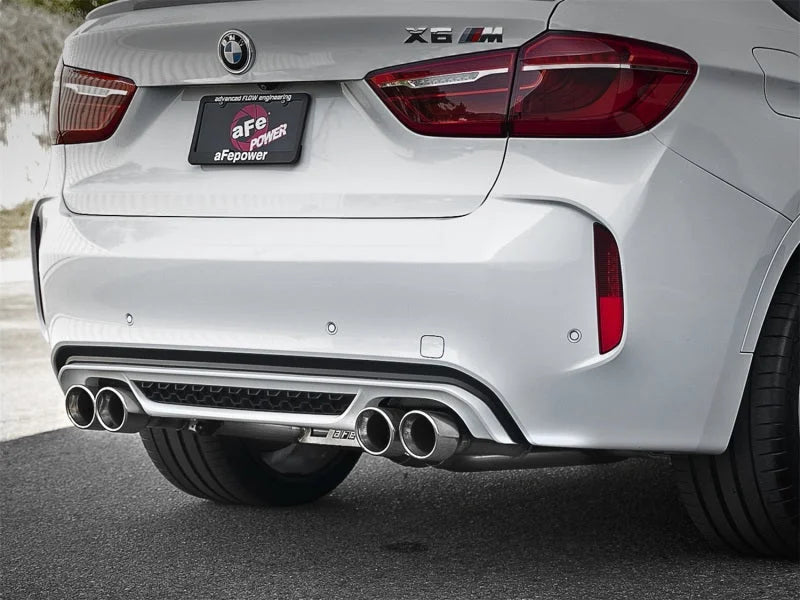 aFe MACH Force-Xp 3.5in. 304 SS C/B Exhaust w/o Muffler 15-18 BMW X5 M V8-4.4L (tt) - Polished Tip - Back View
