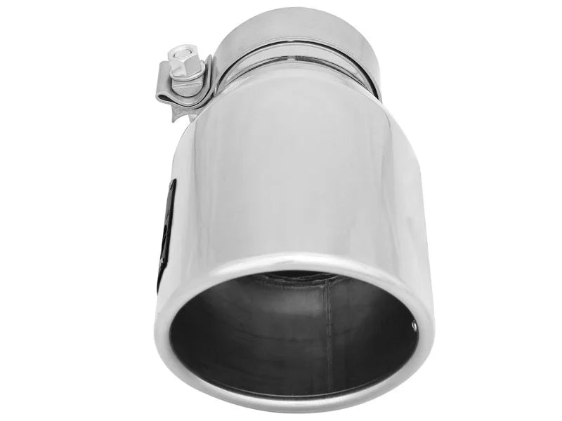 aFe MACH Force-Xp 3in Inlet x 4-1/2in Outlet x 9in Length 304 Stainless Steel Exhaust Tip - Side View