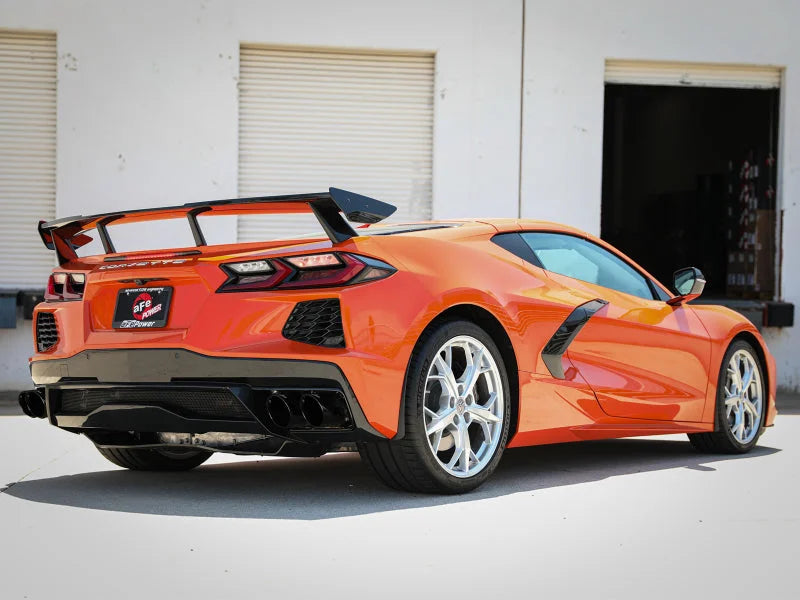 aFe MACH Force-Xp 3in to 2-1/2in 304SS Cat-Back 2020 Chevy Corvette (C8) 6.2L - Black Tip - Back View