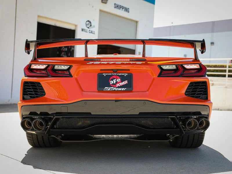 aFe MACH Force-Xp 3in to 2-1/2in 304SS Cat-Back 2020 Chevy Corvette (C8) 6.2L - Carbon Fiber Tip - Back View