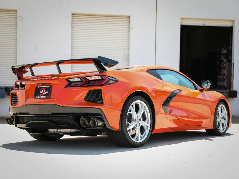 aFe MACH Force-Xp 3in to 2-1/2in 304SS Cat-Back (No Muff.) 2020 Chevy Corvette 6.2L - Carbon Tip - Side View