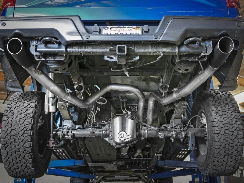 aFe MACH Force-Xp 3in to 3-1/2in 304 SS Cat-Back Exhaust w/Black Tip 17-18 Ford F-150 Raptor V6 3.5L - Side View