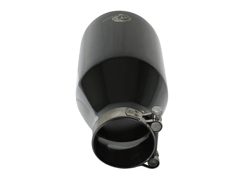 aFe MACH Force-Xp 409 SS Clamp-On Exhaust Tip 2.5in. Inlet / 4.5in. Outlet / 9in. L - Black - Installation View