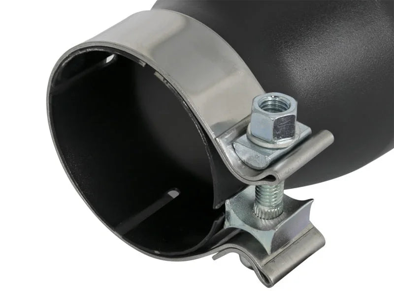 aFe MACH Force-Xp 409 SS Exhaust Tip Black (Left Side) 3in In x 4-1/2in Out x 9in L Clamp-On - Installation View